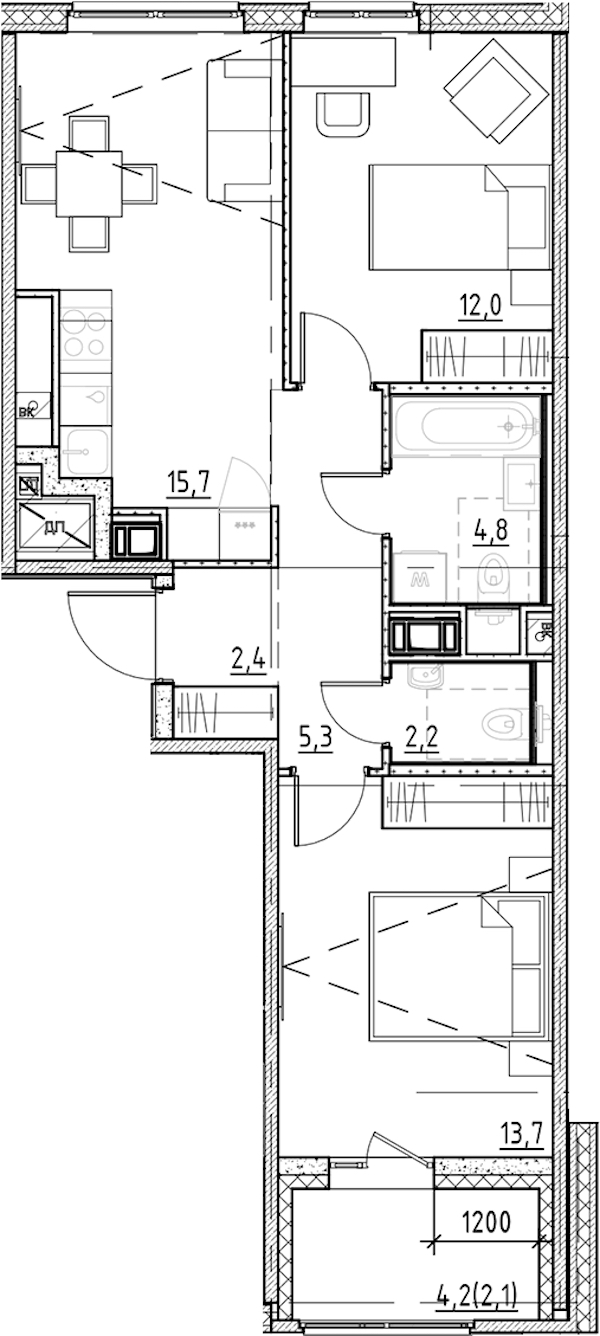 2-комнатная квартира 58.2 м², 5/11 эт., ЖК «Янила Форест»